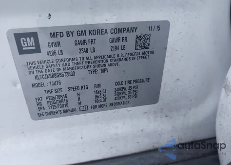 2016 Chevrolet Trax 1Ls from USA, damaged, VIN KL7CJKSB8GB573633